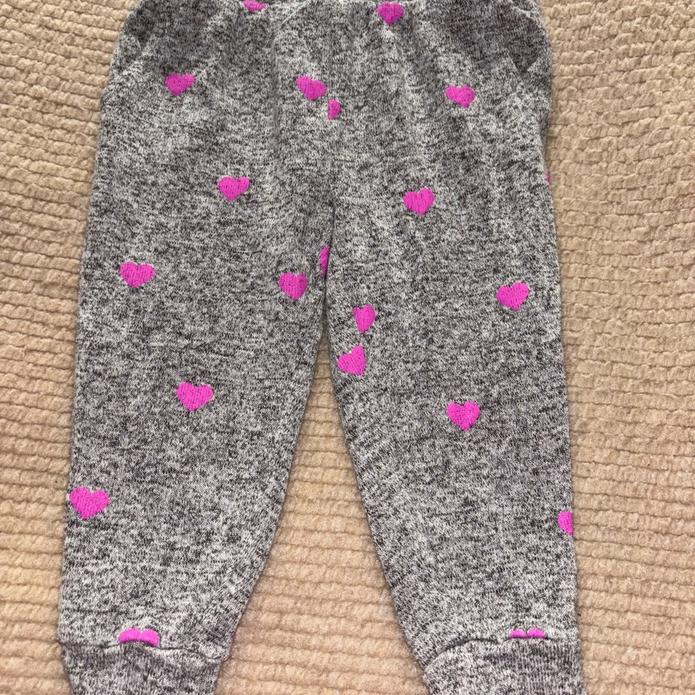 GAP Kids Gray Joggers with Pink Hearts 18/24 months
